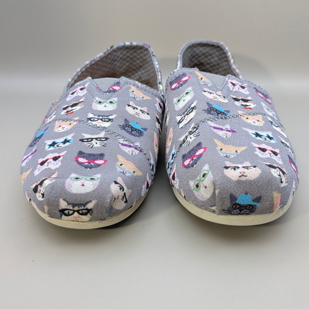 Skechers BOBS for Cats‎ Gray Multi Glasses Cat Print Slip On Flats Womens 8.5 - Picture 2 of 8
